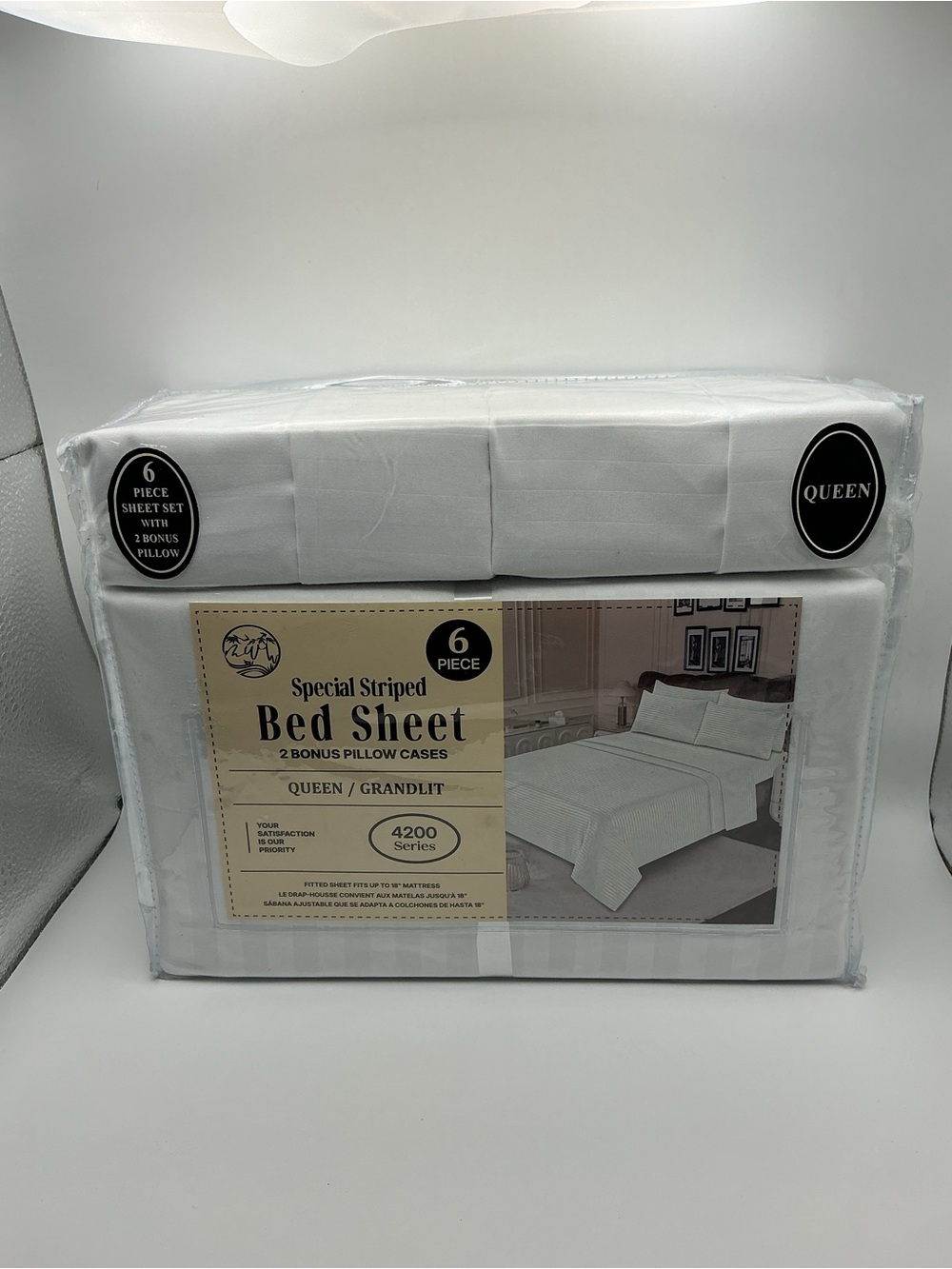 Special Striped Queen Sheet Set - White